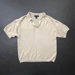 Vintage R&R Casuals Shirt Mens Large Ivory Ramie Blend 1990s Sweater Polo Casual